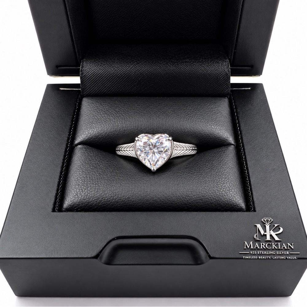 Heart-Shaped Sterling Silver 925 Solitaire Size 8 or 9
